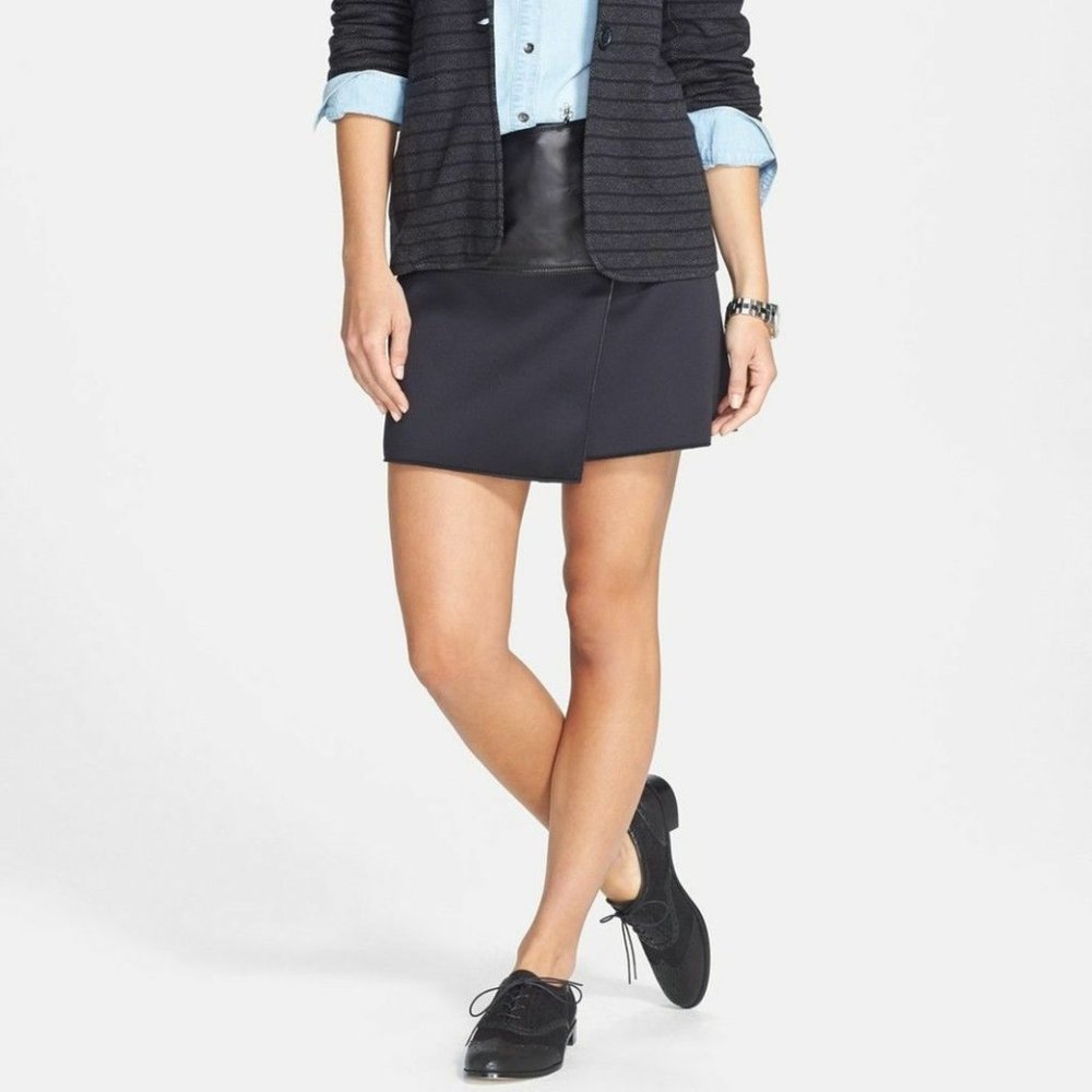 Halogen/NORDSTROM New SKIRT Genuine Black LEATHER Wrap Scuba Moto Women's 4